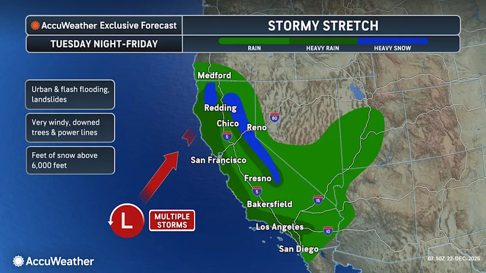Holiday Travel Alert: Atmospheric Rivers Slam California, Northeast Faces Wintry Mix, Central U.S. Near Record Warmth - Image 1