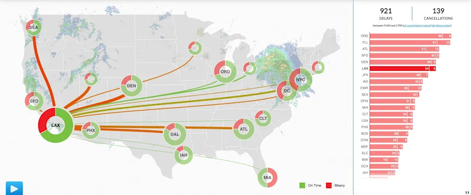 Holiday Travel Chaos: FlightAware 'Misery Map' Shows 1,000+ Delays and 350+ Cancellations Across U.S. Coasts