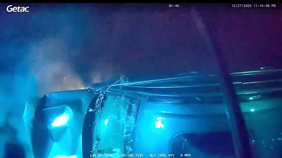 Cortland Officers Smash Sunroof, Pull Trapped Driver From Burning Rollover in Daring Rescue