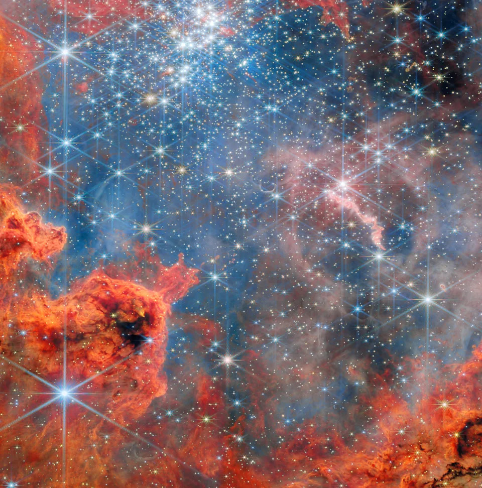 JWST Reveals Hidden Brown Dwarfs in Westerlund 2 — White‑Blue Stars Light Up the Carina Nebula