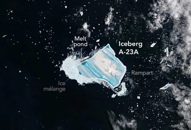 40-Year-Old Antarctic Iceberg A-23A Turns Vivid Blue as Meltwater Drives Rapid Breakup