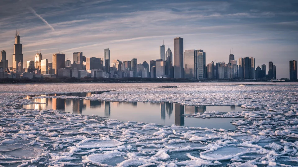 Ethereal Ice Ribbons Sweep Past Chicago During Polar Vortex Cold Snap