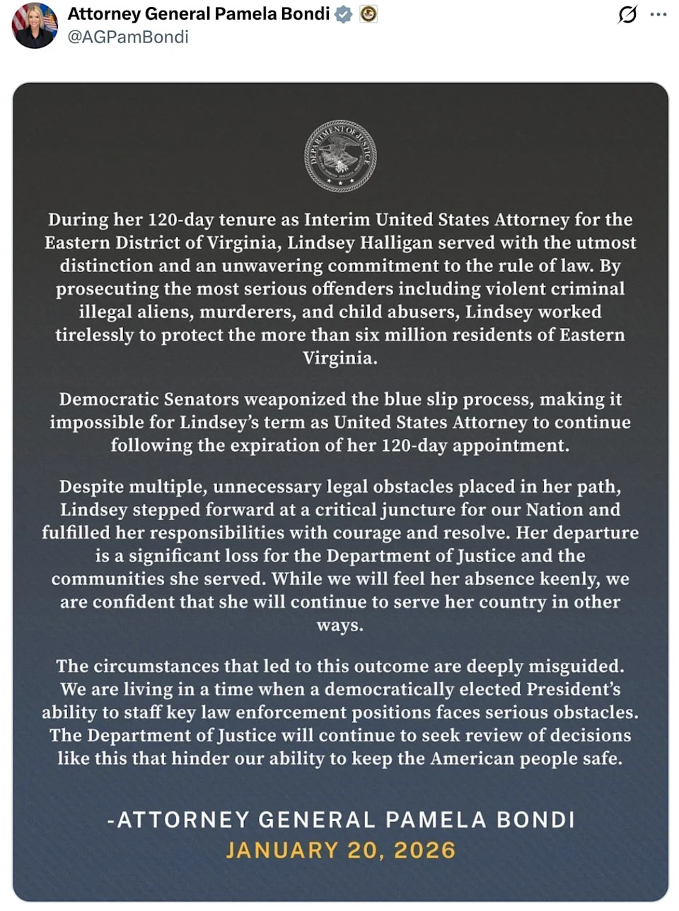 Pam Bondi Defends Removal Of Trump-Appointed Interim U.S. Attorney After Court Rules Appointment Unlawful