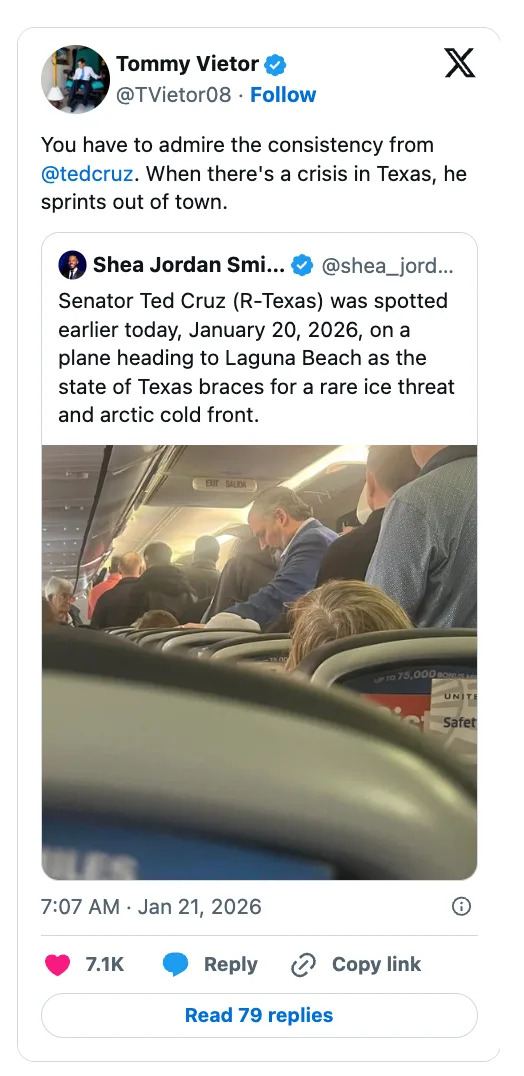 Ted Cruz Spotted Heading to Beach Town as Texas Braces for Major Winter Storm — Critics Renew Outcry
