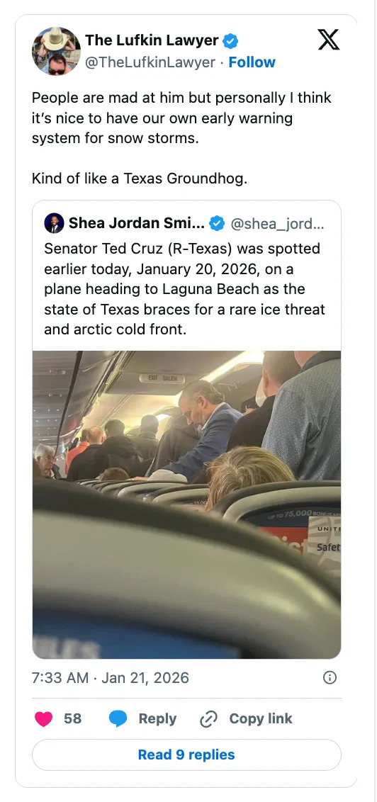Ted Cruz Spotted Heading to Beach Town as Texas Braces for Major Winter Storm — Critics Renew Outcry