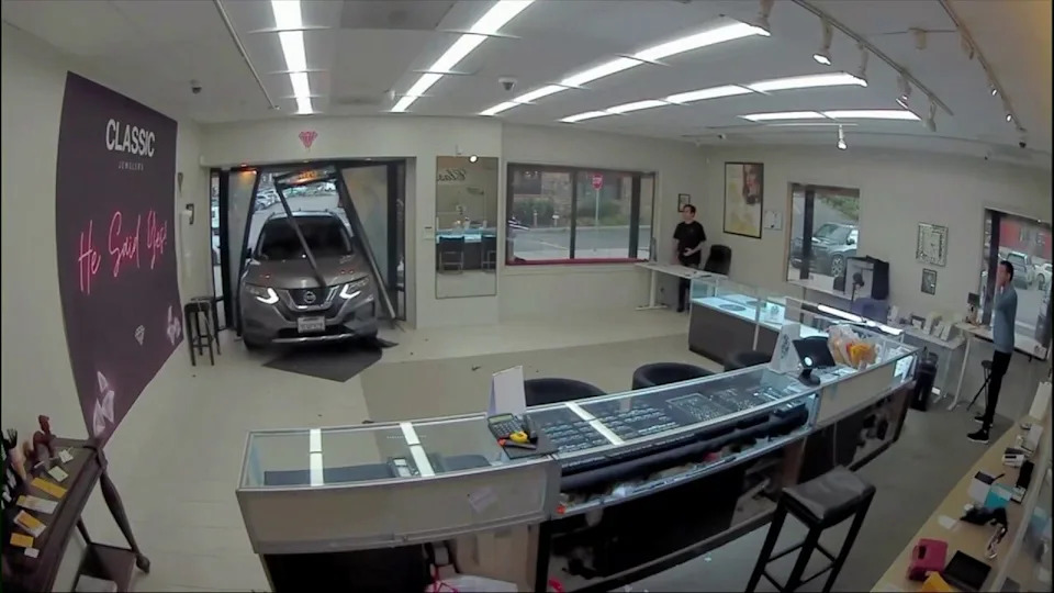 Masked Thieves Drive Car Through Anaheim Hills Jewelry Store, Steal Owner’s Gun in Daytime Smash-and-Grab