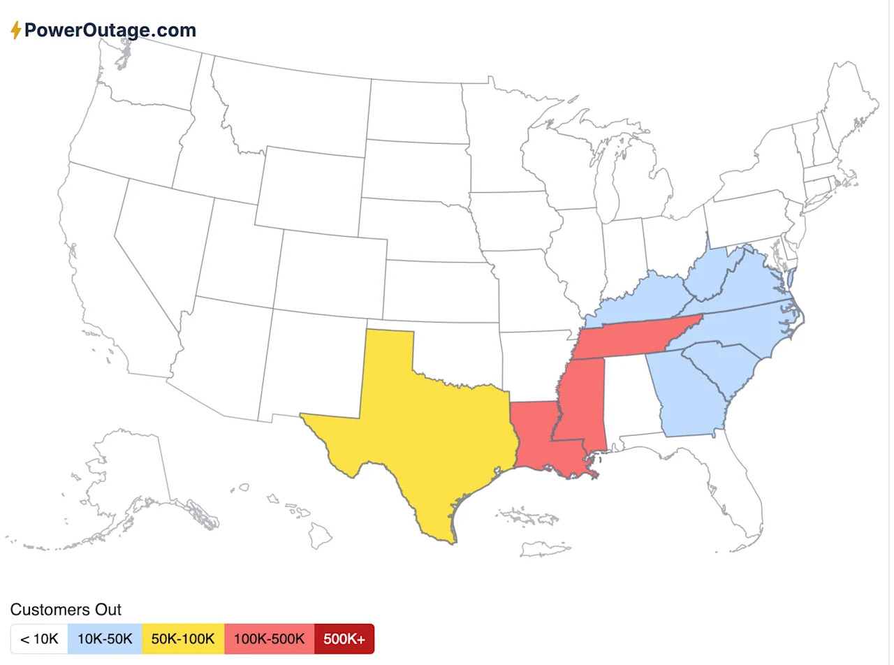 Massive Winter Storm Paralyses Much Of U.S.: Heavy Snow In Northeast, Catastrophic Ice In The South, Hundreds Of Thousands Without Power