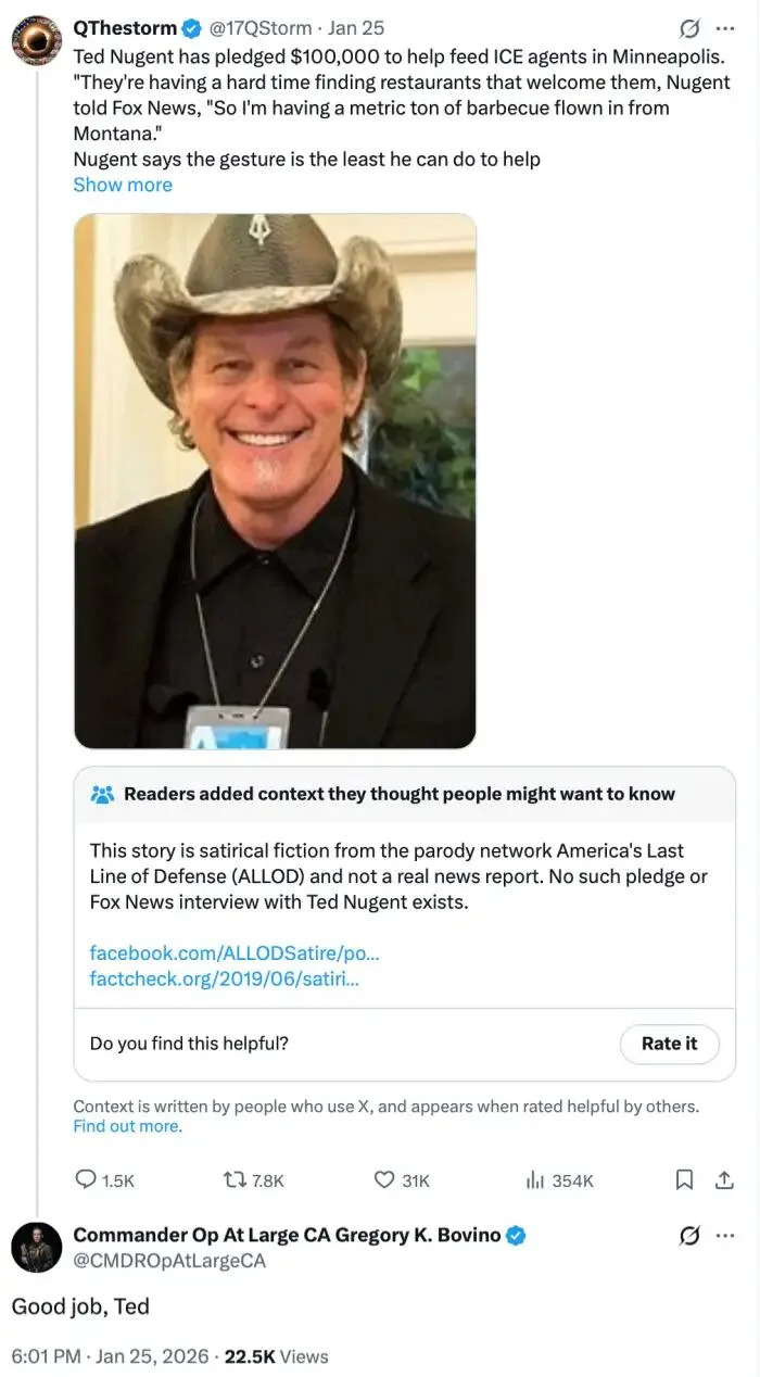 Border Patrol Commander Removed After Boosting QAnon Satire About Ted Nugent
