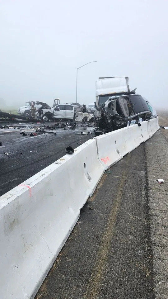 Massive 59-Vehicle Pileup on California State Route 99 Injures At Least 10; Fog Cited