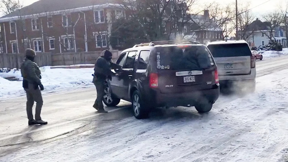 Dashcam Captures Masked ICE Agents Forcibly Removing Woman; Minnesota Police Chief Intervenes
