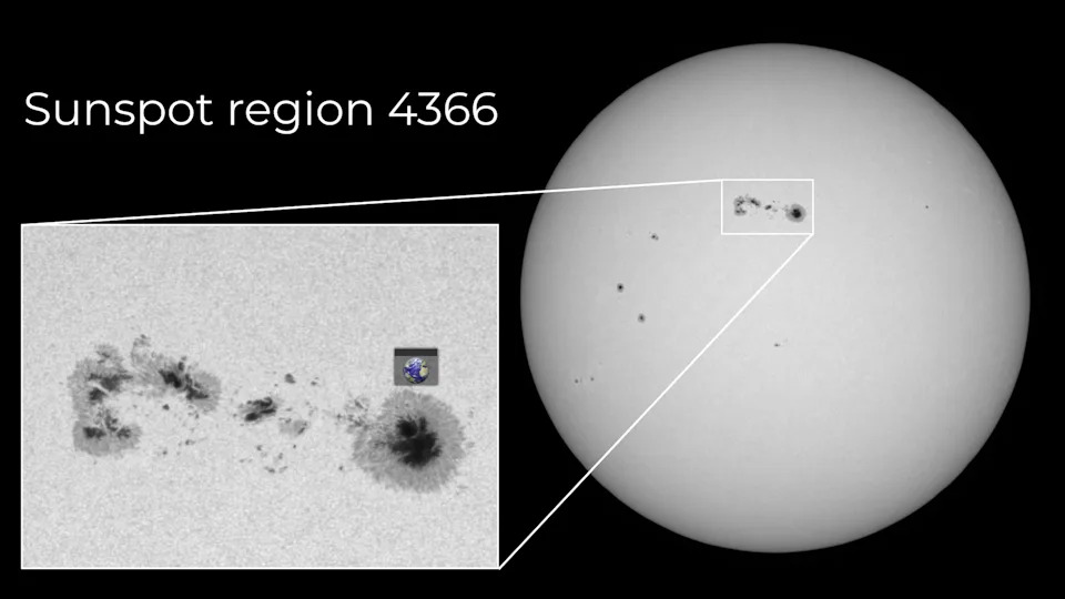 Giant Sunspot AR4366 — 15 Earths Wide — Facing Earth Now (How To See It Safely)