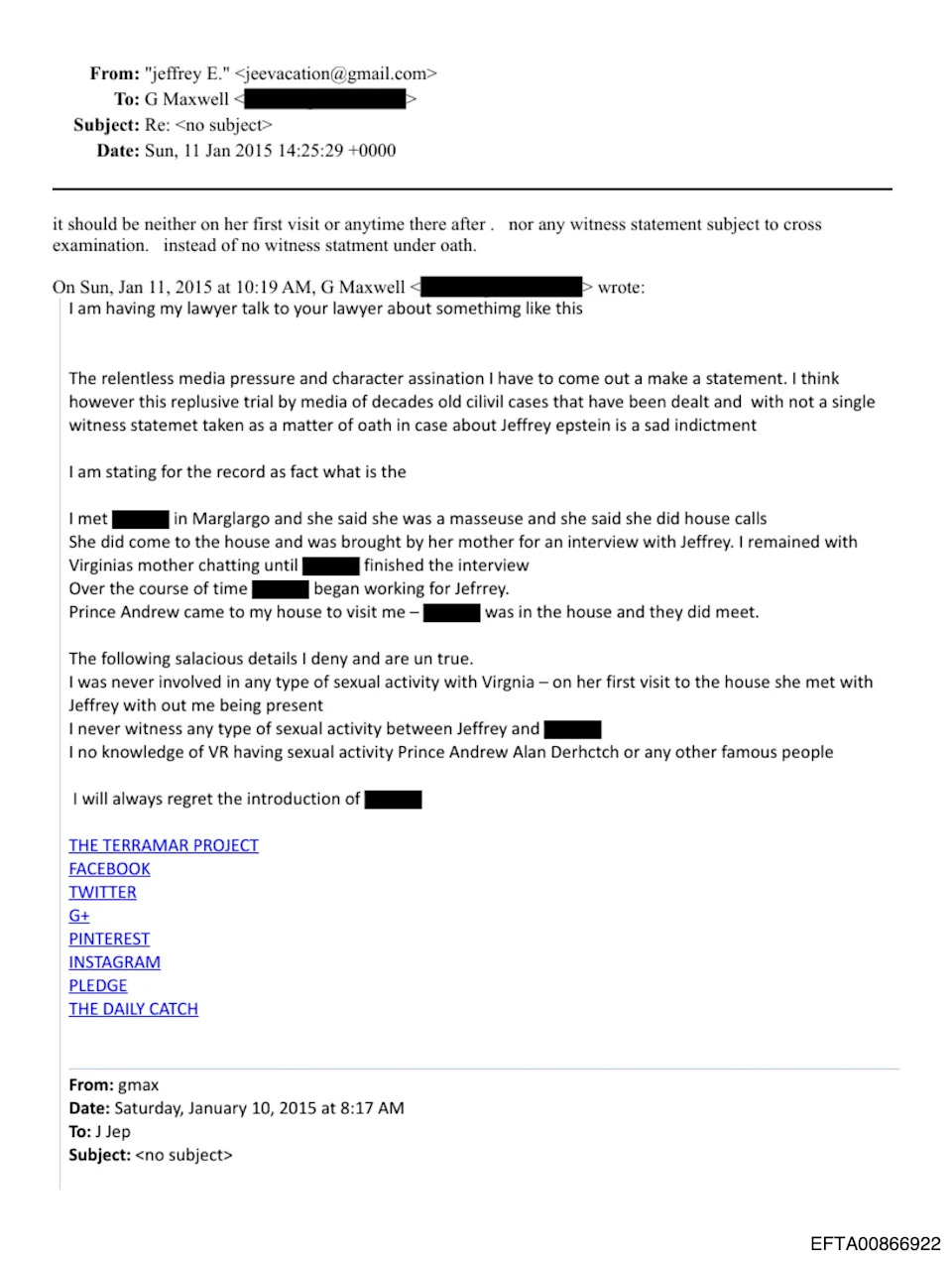 Maxwell’s Draft Admits Photo Of Prince Andrew With Virginia Giuffre Was Taken At Her London Home