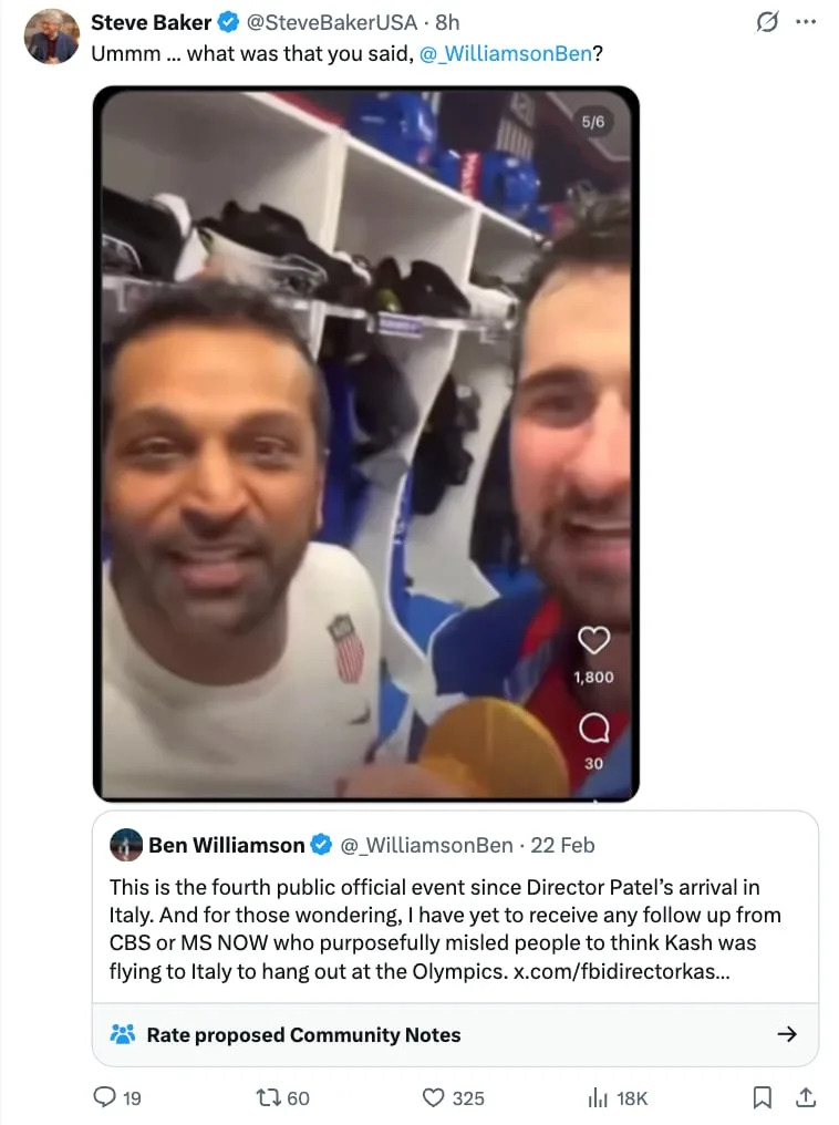 FBI Director Kash Patel Draws Fire After Locker-Room Drinking Video at Milan Olympics