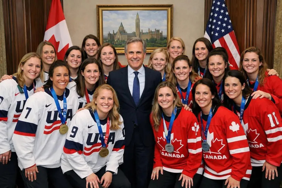 Provera Činjenica: Lažna Fotografija Prikazuje Ženske Hokejaške Timove SAD i Kanade Uz Navodnu Posetu Premijeru