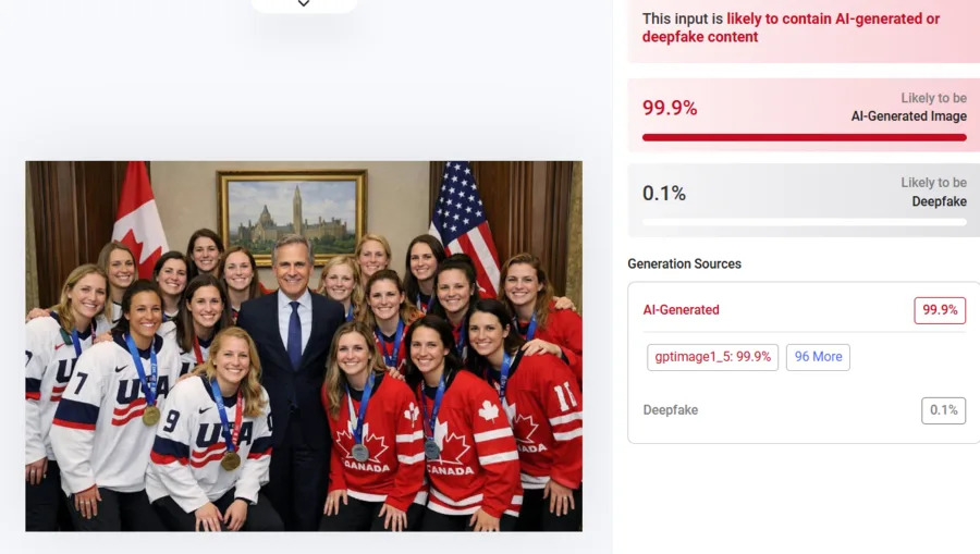 Provera Činjenica: Lažna Fotografija Prikazuje Ženske Hokejaške Timove SAD i Kanade Uz Navodnu Posetu Premijeru