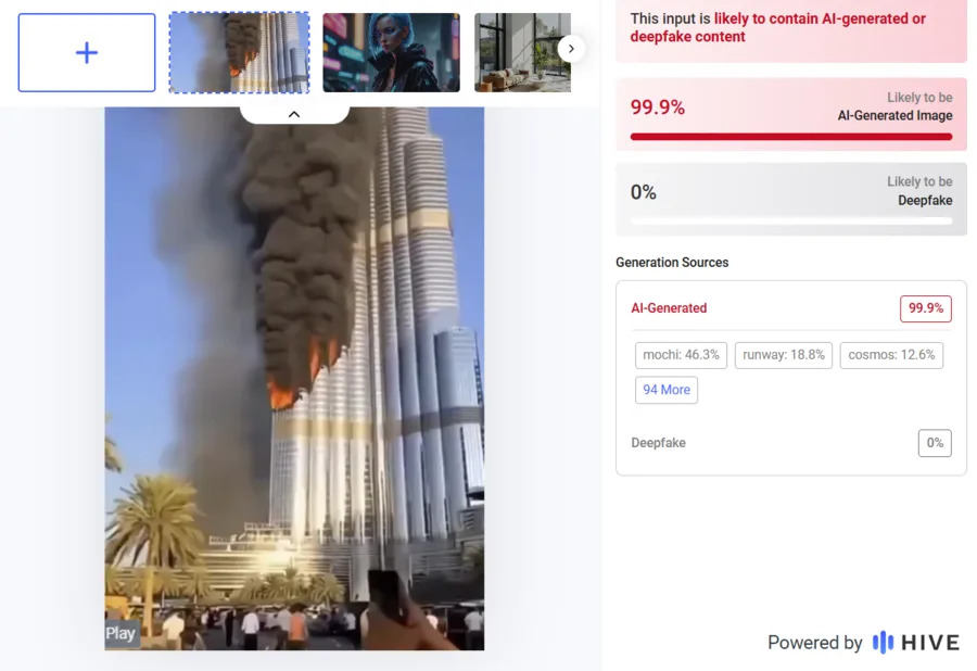 Provera činjenica: Lažan AI-snimak prikazuje Burj Khalifu u plamenu — neboder nije pogođen