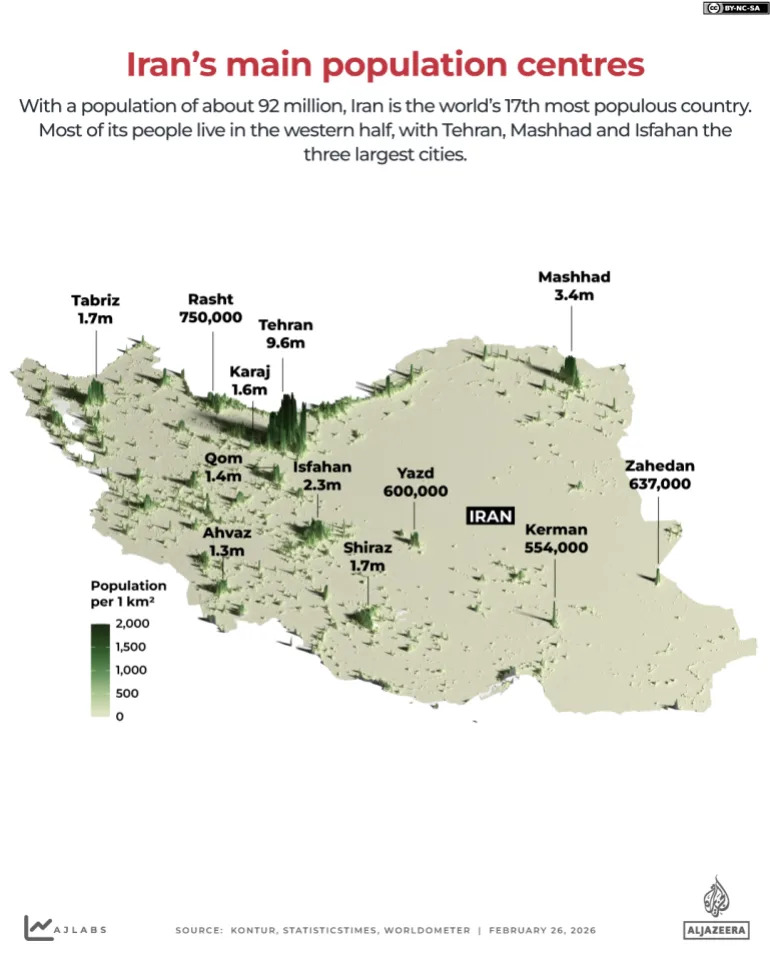 Mapa pokazuje koliko je Iran velik u poređenju sa 50 saveznih država SAD — sukobi, brojke i ključne činjenice