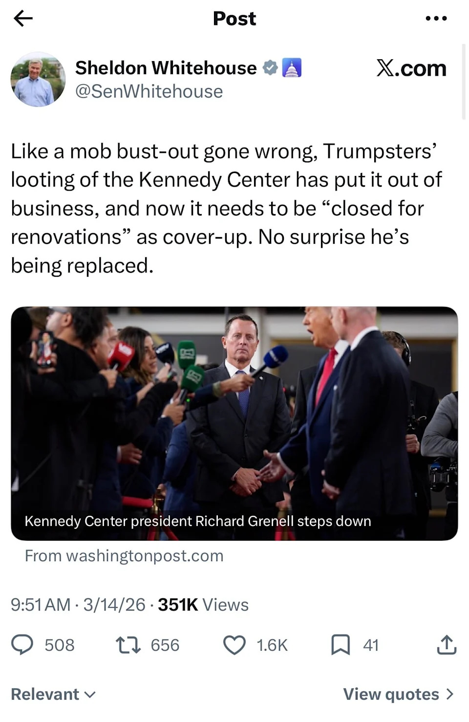 Outgoing Kennedy Center Director Richard Grenell Fires Back After Dismissal Amid Renovation Controversy