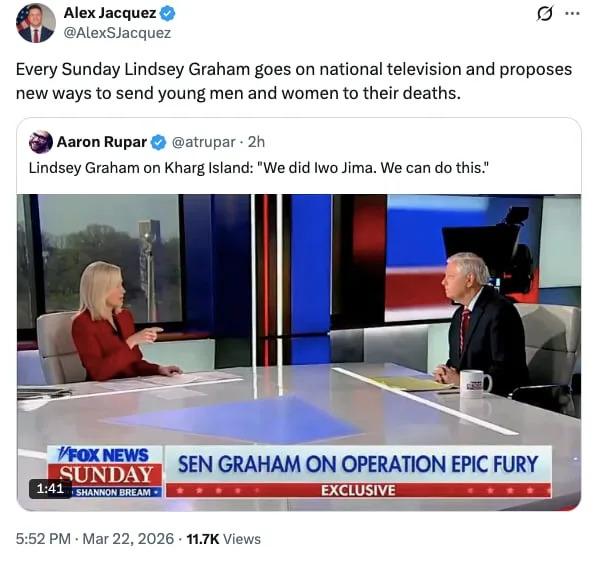 Graham Evokes Iwo Jima as Marines Head Toward Kharg Island Amid Reports of Trump Plan
