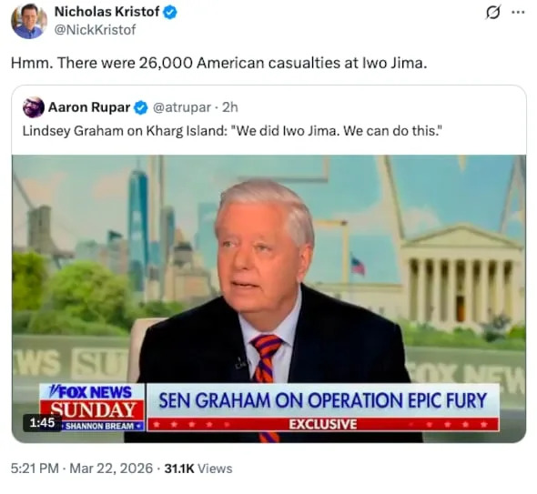 Graham Evokes Iwo Jima as Marines Head Toward Kharg Island Amid Reports of Trump Plan