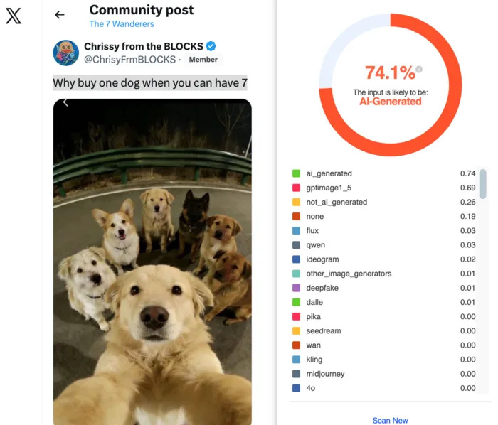 Provera činjenica: Selfi sa sedam pasa iz Kine najverovatnije je AI‑generisan — nije stvarna fotografija