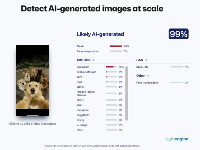Provera činjenica: Selfi sa sedam pasa iz Kine najverovatnije je AI‑generisan — nije stvarna fotografija