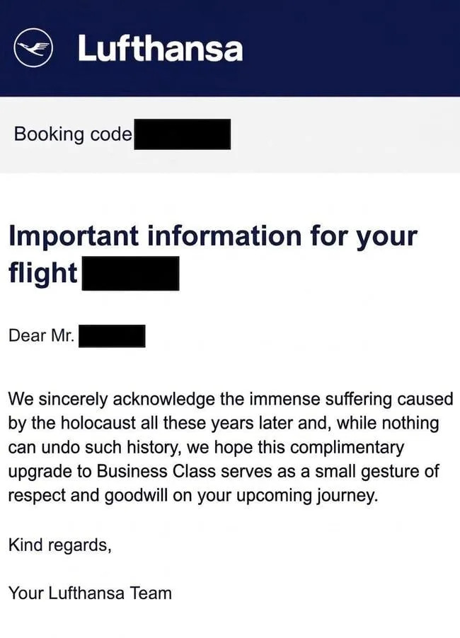 Provera: Lufthansa NIJE Ponuđivala Besplatne Nadogradnje U Biznis Klasi Kao Izvinjenje Za Holokaust