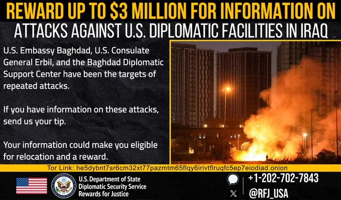 Stejt Department Nudi Do 3 Miliona USD Za Informacije O Napadima Na Američke Diplomatske Objekte U Iraku