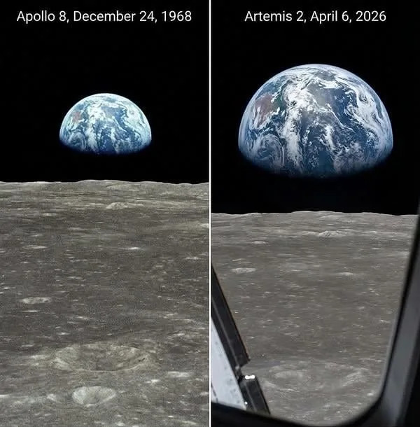Provera činjenica: Fotografija 'Artemis II' sa istim obrascem oblaka kao Apollo 8 je lažna — slika je AI-varijanta čuvene 'Earthrise'