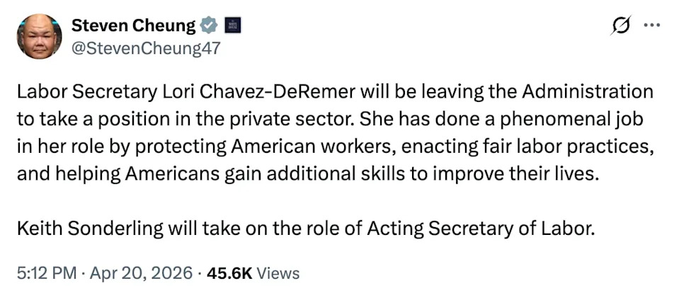 Labor Secretary Lori Chavez-DeRemer Resigns Amid Watchdog Probe Over Alleged Affair and Workplace Misconduct