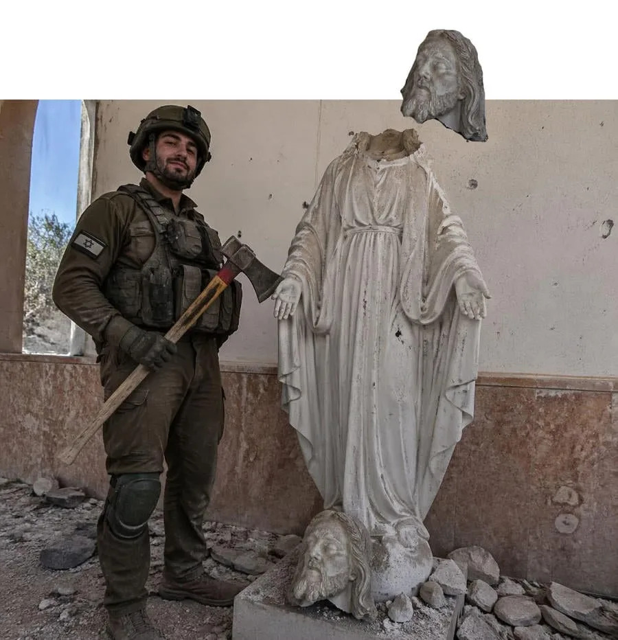 Provera činjenica: Slika IDF vojnika sa sekirom pored bezglave hrišćanske statue je lažna — AI-generisana