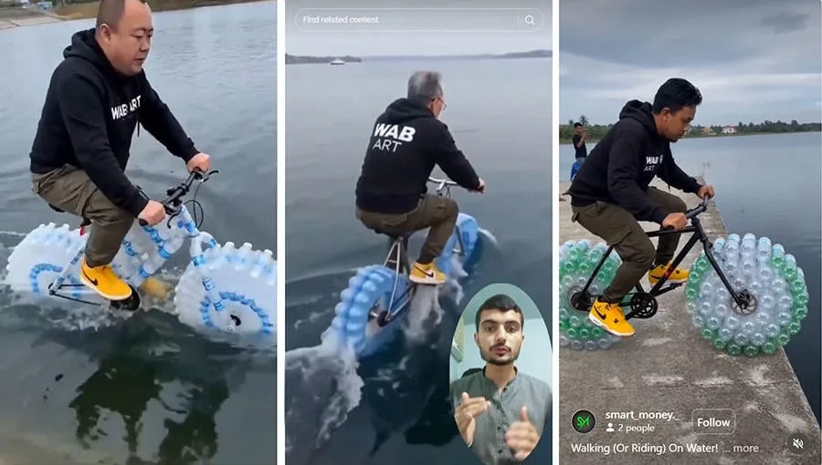 Provera činjenica: Lažan video „plutajućeg bicikla“ od plastičnih boca — AI-generisan (98,3% verovatnoće)