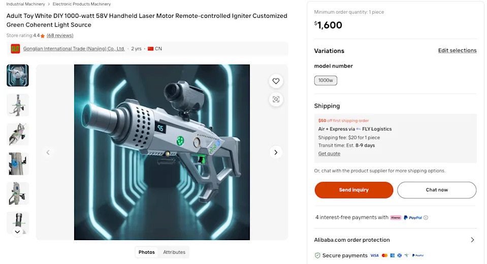 Alibaba Nudi Visokoenergetske Handheld Lasere Oglášene Kao 'Uklanjači Prepreka' — Opasnost Za Oči I Javnu Bezbednost