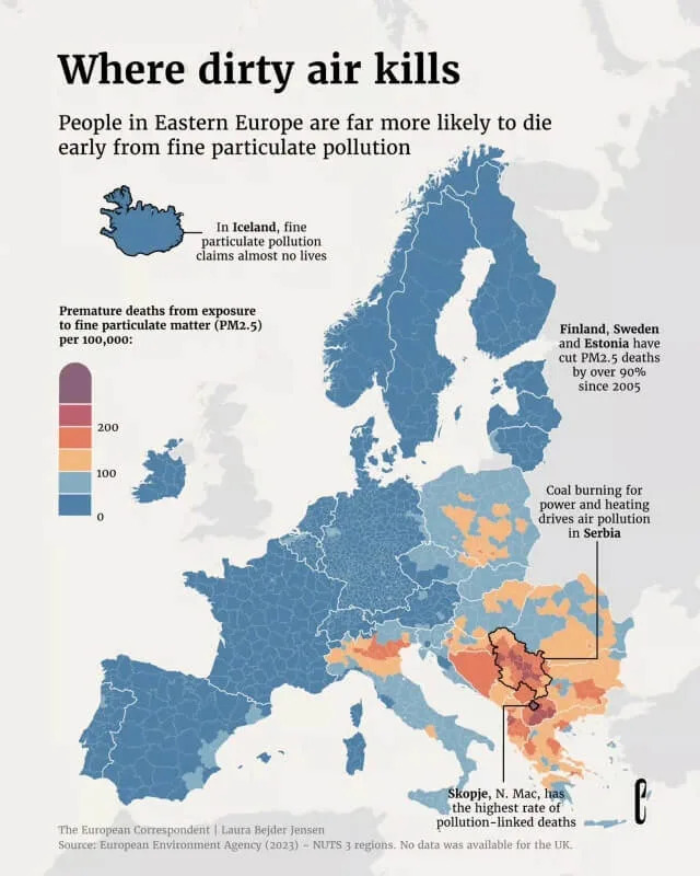 Mapa Evrope Otkriva Gde PM2.5 Izaziva Najviše Prevremenih Smrti