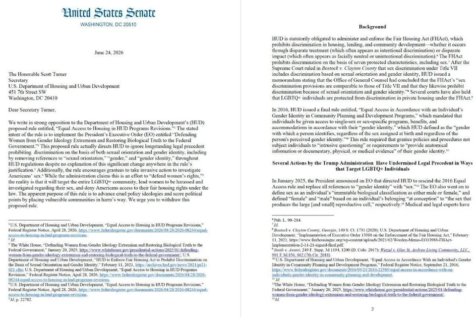 Elizabeth Warren Leads 22 Democrats Warning New HUD Rule Could Leave LGBTQ+ People Without Safe Shelter
