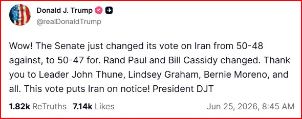 Trump Praises Rand Paul and Bill Cassidy After Senate Spares Formal Rebuke — 