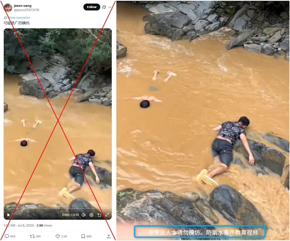 Staged 'Drowning' Video Misrepresented As Guangxi Flood Victims After Typhoon Maysak