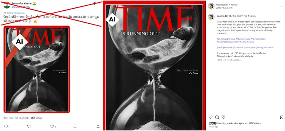 False Time Magazine Cover of Sonam Wangchuk Was an AI-Generated Artwork, Not Real