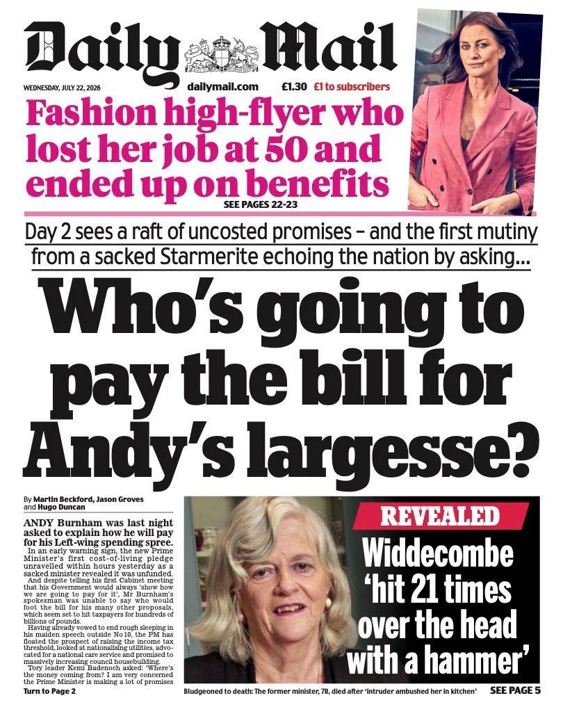 Widdecombe Murder And Burnham's Funding Test Dominate UK Front Pages