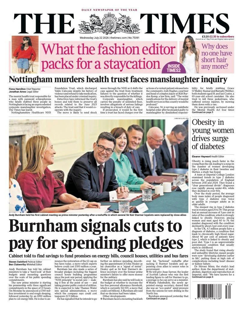 Widdecombe Murder And Burnham's Funding Test Dominate UK Front Pages