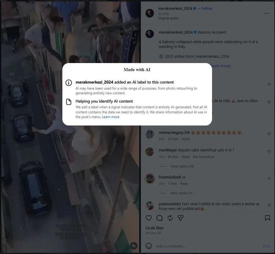 Provera: Viralni Video 'Pad svatova sa balkona' Je AI-generisan — Nije Stvaran