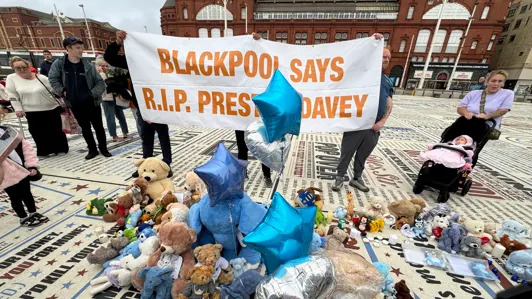 Blackpool Tower Lit Blue as About 150 Gather for Vigil Honouring Toddler Preston Davey