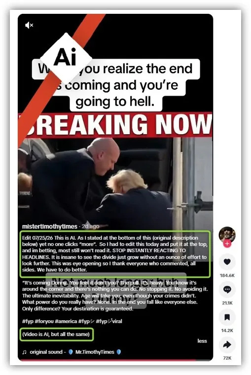 AI Deepfake Falsely Shows Trump Collapsing Outside Limo — Original Footage Shows No Fall