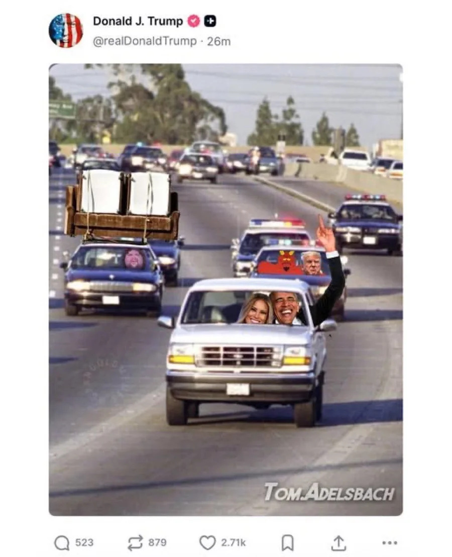 Fact Check: No — Trump Did Not Post O.J. Simpson Meme Showing Obama And Melania Together