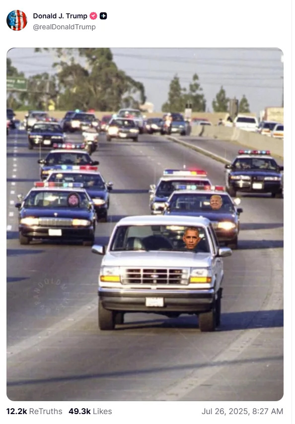 Fact Check: No — Trump Did Not Post O.J. Simpson Meme Showing Obama And Melania Together