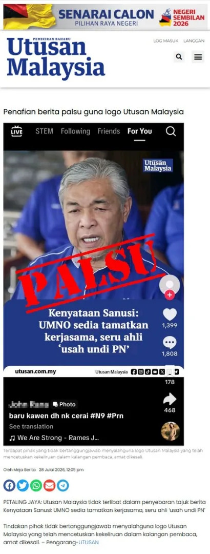 Fake News Graphics Spread Ahead of Negeri Sembilan Snap Election, Authorities Say