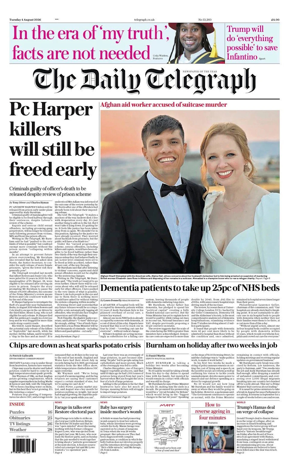 Burnham Defends Early-Release Limits Amid Safety Fears — Papers Also Flag Farage Turmoil and Record Drought