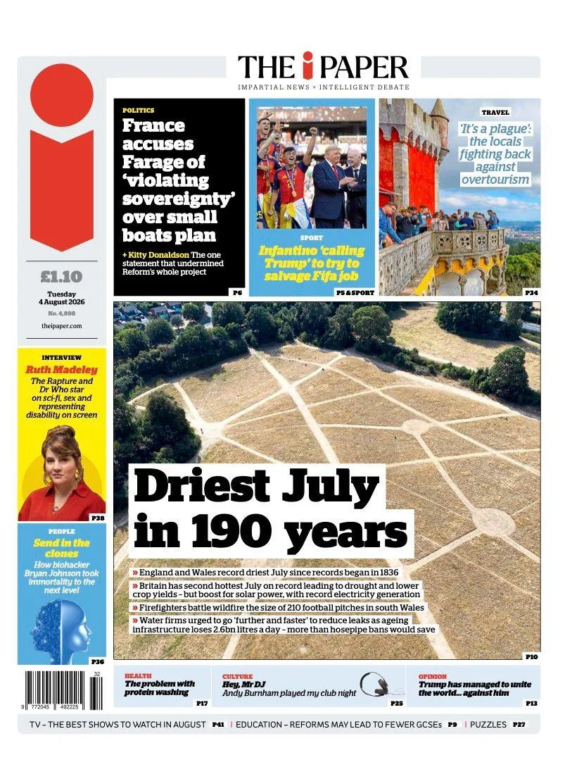 Burnham Defends Early-Release Limits Amid Safety Fears — Papers Also Flag Farage Turmoil and Record Drought