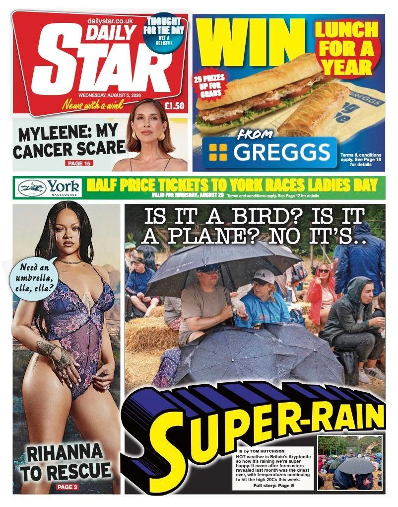 Front Pages Roundup: 'Super-Rain' After Driest July, Channel Rescue and Prison-Release Row
