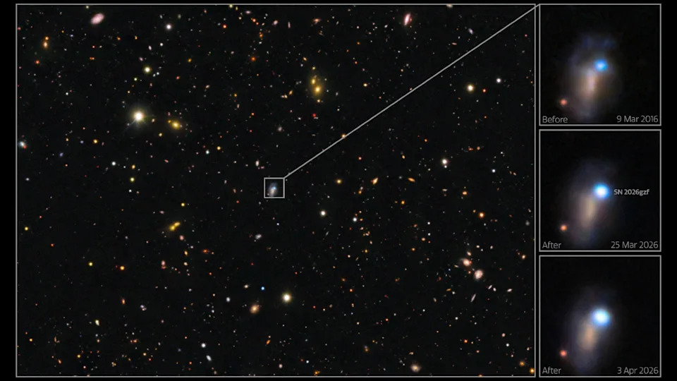 Astronomi uhvatili tajanstveni „shock breakout“ supernove SN 2026gzf — poslednji trenuci masivne zvezde (video)